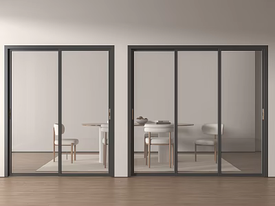 Modern Interior Sliding Glass Doors With Black Frames In Dining Area 3d model