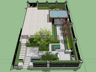 Garden Landscape Design With Lush Plants Stone Pathways Water Pond And Covered Pavilion 3d model