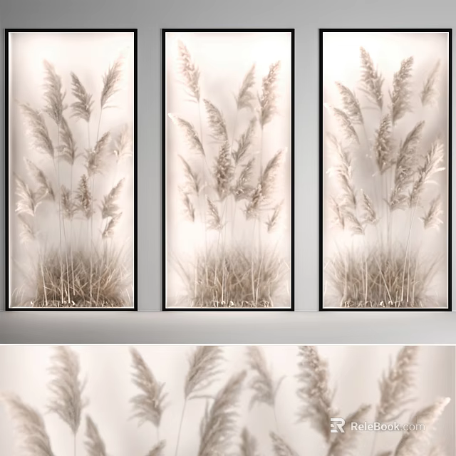 Modern Framed Reed Wall Decor Set of Three for Home Interior 3d model 