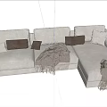 Modern Beige Fabric Sectional Sofa With Soft Pillows And Warm Throw Blankets For Living Room