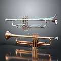Silver and Brass Trumpets Showcased with Reflections on Dark Background