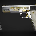 Two Engraved Pistols With Gold Accents Light Colored Grips And Magazine