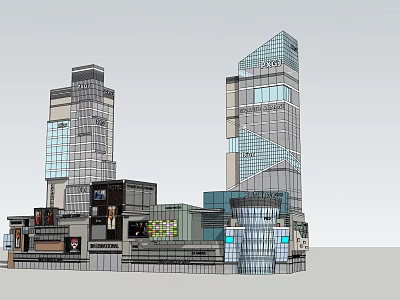 Modern Commercial Street With Tall Buildings Glass Facades And Retail Shops 3d model