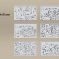 Pollform Six Square Traditional Carved Decorative Panels with Landscape Floral Patterns