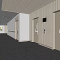 Modern Elevator Hallway Interior Design With Wooden Ceiling And Numbered Doors