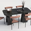 Black Dining Table Set with Gold Accent Lines and Brown Upholstered Chairs 3d model