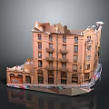 Old Style Multi Story Building Model With Balconies Windows And Graffiti 3d model