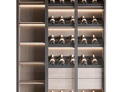 Elegant Modern Wine Cabinet With LED Lighting And Wooden Shelves For Wine Bottles 3d model