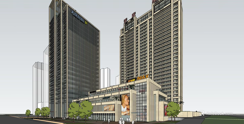 Modern High Rise Commercial Buildings With Glass Curtain Walls And Urban Street View 3d model 