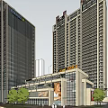 Modern High Rise Commercial Buildings With Glass Curtain Walls And Urban Street View