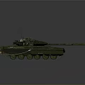Armored Military Tank In Green Camouflage With Turret Long Cannon And Tracks