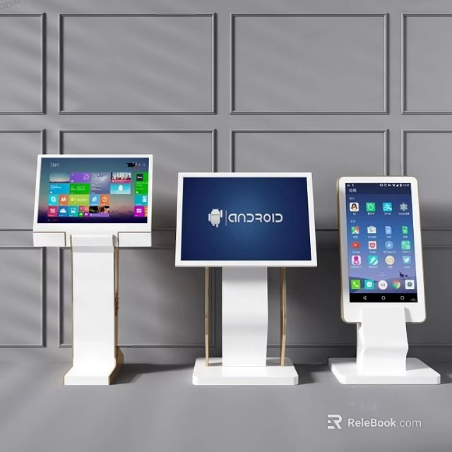Modern Public Facilities With Stand Mounted Touchscreen Displays For Information Access 3d model 