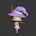 Cute Game Movie Character With Purple Pointed Hat Pink Dress And Star Magic Wand