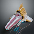 Futuristic Sci Fi Spaceship 3D Model With Yellow Red White Design And Blue Glowing Elements