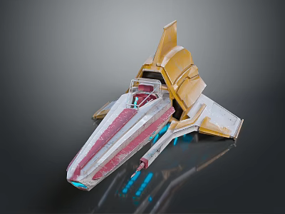 Futuristic Sci Fi Spaceship 3D Model With Yellow Red White Design And Blue Glowing Elements 3d model