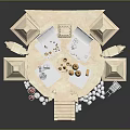 Playful Cartoon Castle Scene With Round Platform Towers Stairs And Small Decor Items