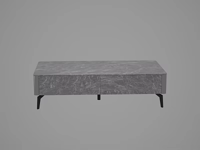 Modern Coffee Table with Marble Texture Top Two Drawers and Black Slim Legs 3d model