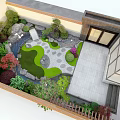 Garden Landscape Design Featuring Green Lawn Stone Pathway Decorative Stones And Lush Plants