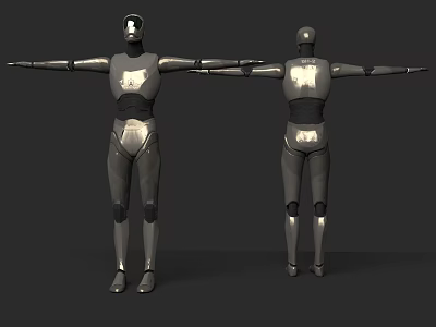 Robot Character Model With Front And Back Views Metallic Structure Extended Arms Design 3d model