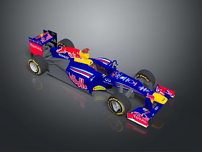 Red Bull Formula 1 Racing Car With Blue Red Livery And Sponsor Logos 3d model