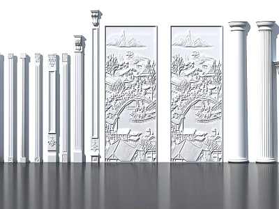 Decorative Roman Columns With Intricate Carved Relief Designs And Ornate Architectural Details 3d model