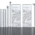 Decorative Roman Columns With Intricate Carved Relief Designs And Ornate Architectural Details