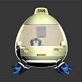 Futuristic Yellow Taxi 3D Model With Transparent Roof And Blue Wheels