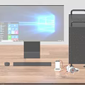 Desktop Computer Setup With Monitor Displaying Windows Interface Keyboard Mouse Headphones And External Components 3d model