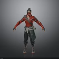 3D Eastern Style Character With Red Outfit Black Pants And Green Sash
