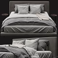 Double Bed With Grey Frame White And Grey Pillows And Side Tables 3d model