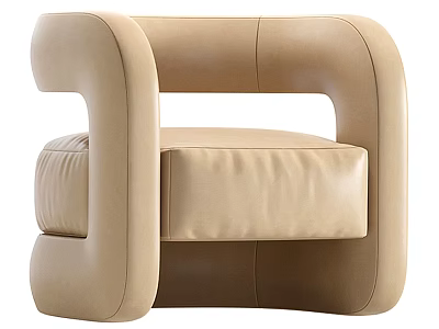 Modern Beige Single Sofa With Unique Armrest Design And Sleek Leather Upholstery 3d model