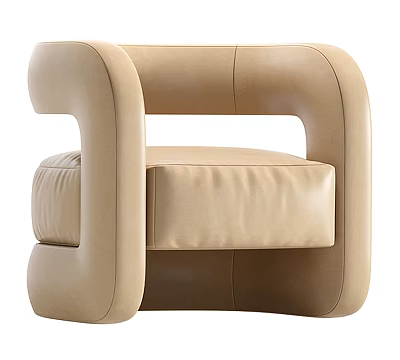Modern Beige Single Sofa With Unique Armrest Design And Sleek Leather Upholstery 3d model