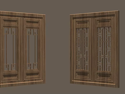 Traditional Wooden Double Panel Doors With Lattice Design And Glass Inserts 3d model