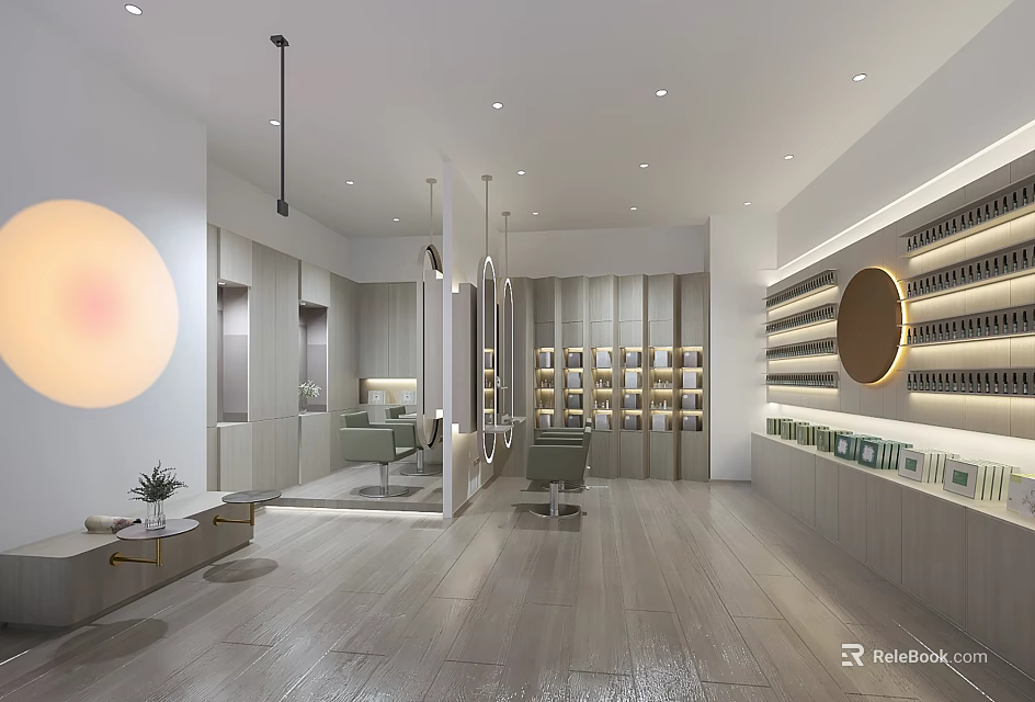 Boutique Elegant Modern Interior With Shelves Product Display And Warm Lighting 3d model 