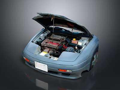 High Quality Car Parts Including Engine Components Under Open Automobile Hood 3d model