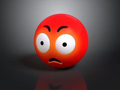 Red Angry Emoji Face With Large Eyes And Frowning Mouth On Gray Background 3d model