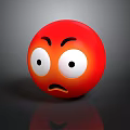 Red Angry Emoji Face With Large Eyes And Frowning Mouth On Gray Background