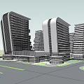 Modern Office Building Complex Design With Multiple High Rise Structures And Green Surroundings 3d model