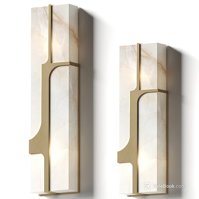Elegant Modern Wall Sconce With Marble Body And Brass Frame Design 3d model