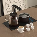 Modern Daily Electrical Appliances With Glass Kettle Heating Base Digital Display White Teapot And Teacups