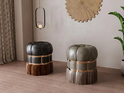 Modern Black and Gray Leather Stools With Woven Design in Living Room Interior 3d model
