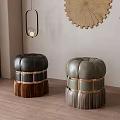 Modern Black and Gray Leather Stools With Woven Design in Living Room Interior