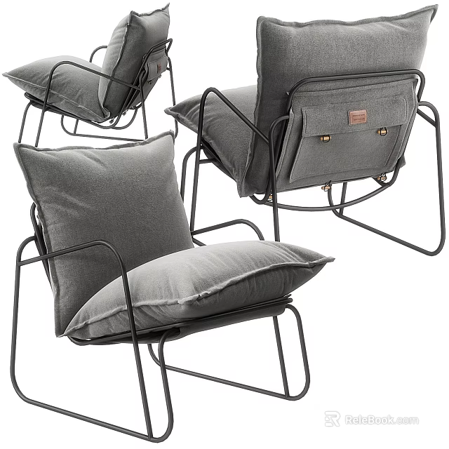 Modern Gray Fabric Single Sofa With Metal Frame And Comfortable Cushion Design 3d model 