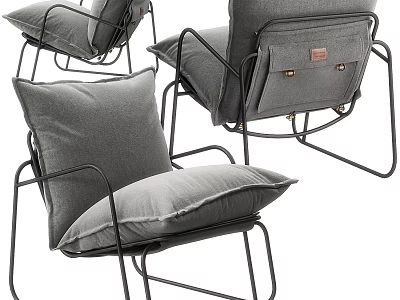 Modern Gray Fabric Single Sofa With Metal Frame And Comfortable Cushion Design 3d model