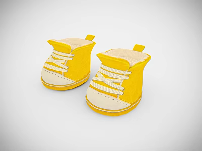Soft Plush Yellow Infant Shoes with Cream Sole and White Laces 3d model