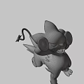 Black Blue Yellow Striped Electric Type Game And Movie Character With Large Ears In Standing Pose