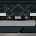 Background Double Bed With Emerald Green Leather Headboard Diamond Pattern And White Table Lamps 3d model