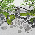 Natural Stepping Stones Garden Path With Green Trees Rocks Grass And Circular Patterns