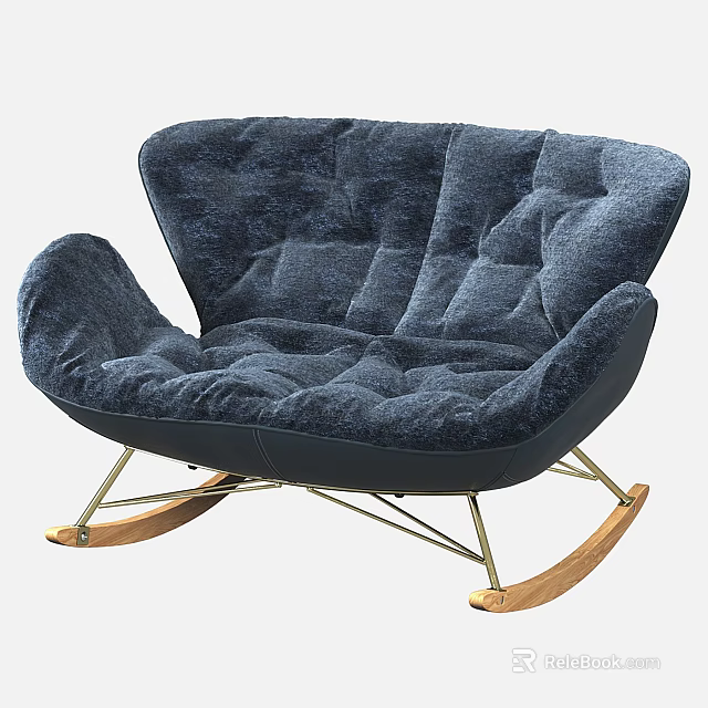 Dark Blue Velvet Single Sofa Rocking Chair With Metal And Wooden Legs Modern Design 3d model 
