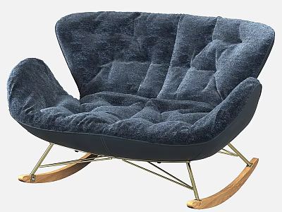 Dark Blue Velvet Single Sofa Rocking Chair With Metal And Wooden Legs Modern Design 3d model